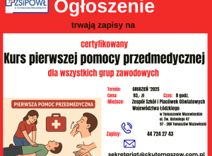 Certyfikowany KURS PIERWSZEJ POMOCY PRZEDMEDYCZNEJ dla wszystkich grup zawodowych - grudzień '2025. Trwają zapisy.